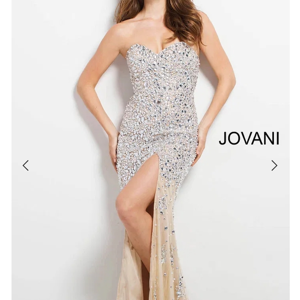 Jovani Silver and Cream Sequin Prom Dress